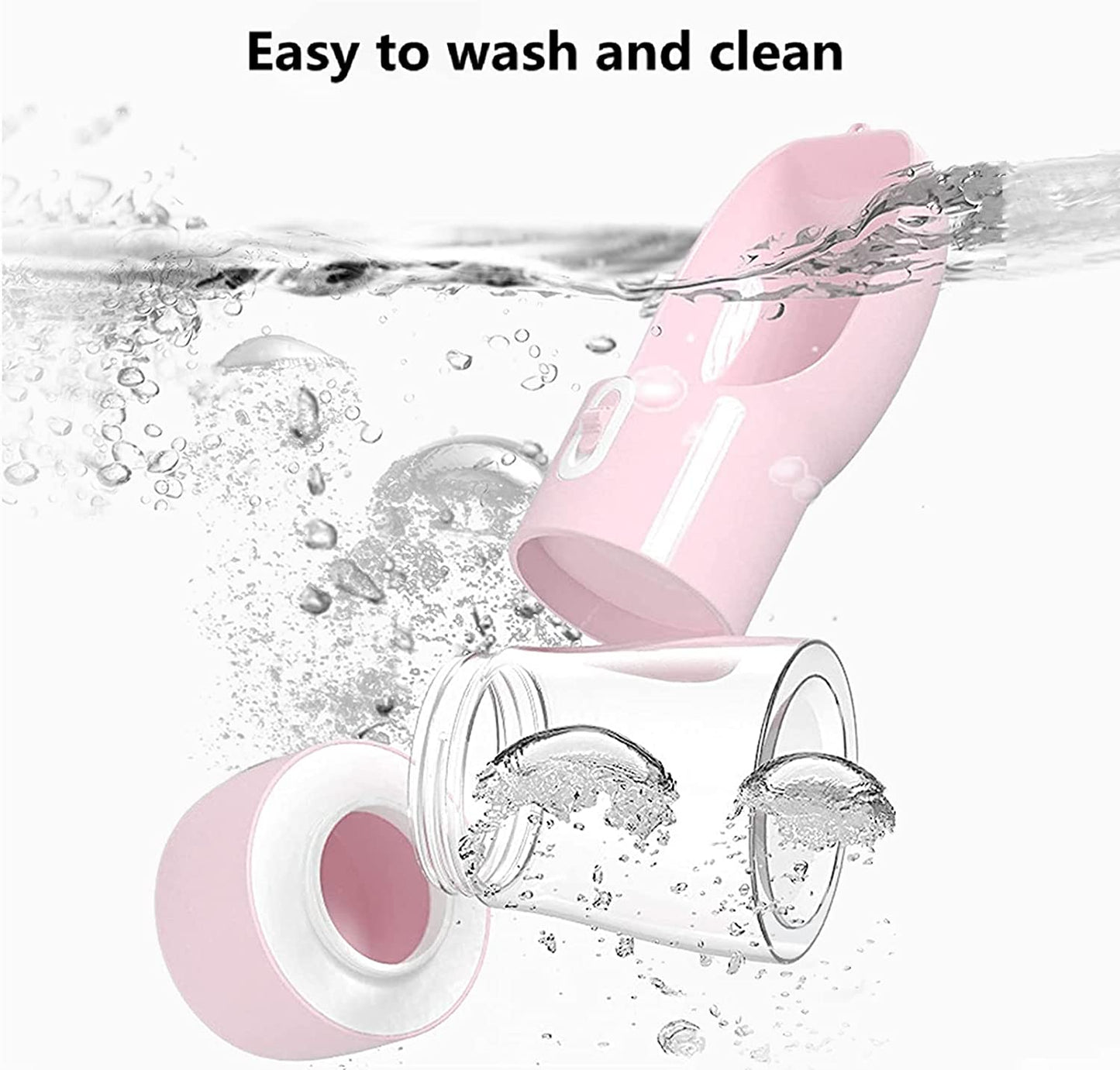 Portable Dog Water Bottle - Leak-Proof Dispenser with Integrated Bowl and Food Container, Dishwasher Safe, Made from Food Grade Plastic for Outdoor Activities, Hiking, and Travel - Pink