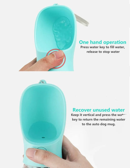 Dog Water Bottle - 12oz Leak-Proof Portable Dispenser with Drinking Feeder for Outdoor Activities, Made from Food Grade Plastic, Blue - 8.3" x 2.5