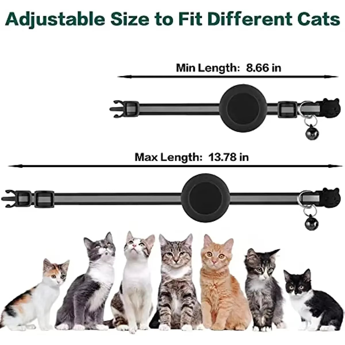 Breakaway Reflective Cat Collar with Apple AirTag Holder and Bell, 1 Piece, 0.4 Inches, Suitable for Male and Female Cats