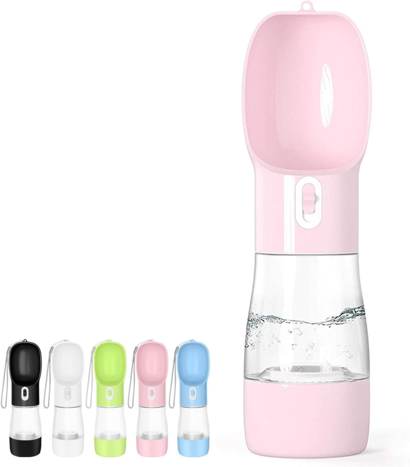 Portable Dog Water Bottle - Leak-Proof Dispenser with Integrated Bowl and Food Container, Dishwasher Safe, Made from Food Grade Plastic for Outdoor Activities, Hiking, and Travel - Pink