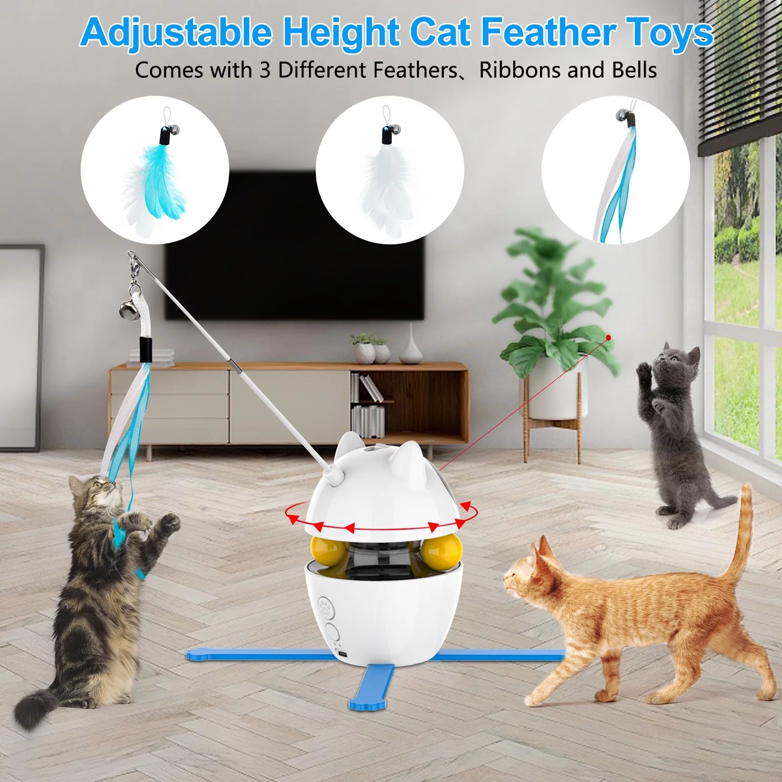 Interactive 3-in-1 Automatic Cat Toy with Laser and Feather for Indoor Use