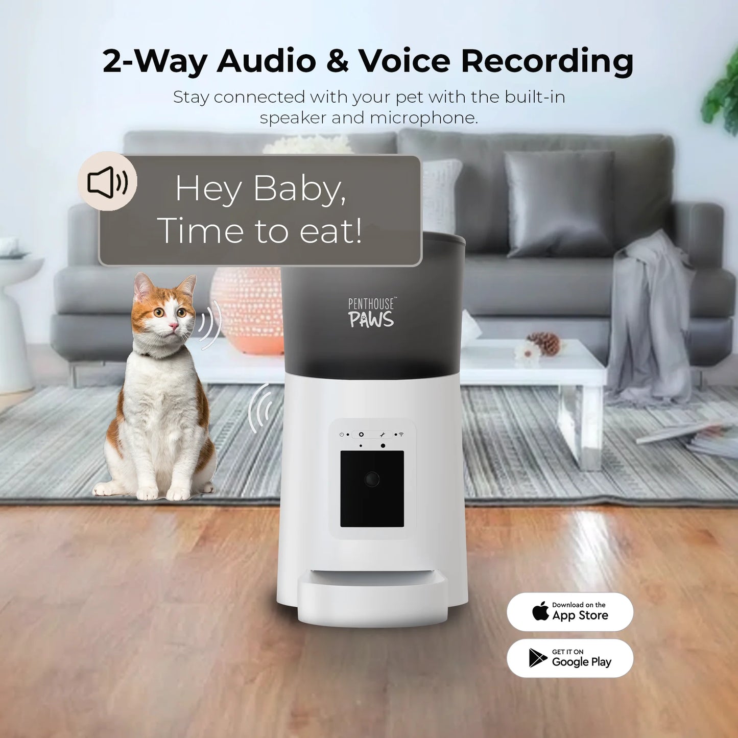 Penthouse Paws Smart HD Automatic Pet Feeder with 6L Capacity, 1080P Camera, 2-Way Audio, Scheduled Feeding, Backup Power, Easy Cleaning, and Anti-Jam Design for Cats and Dogs - White