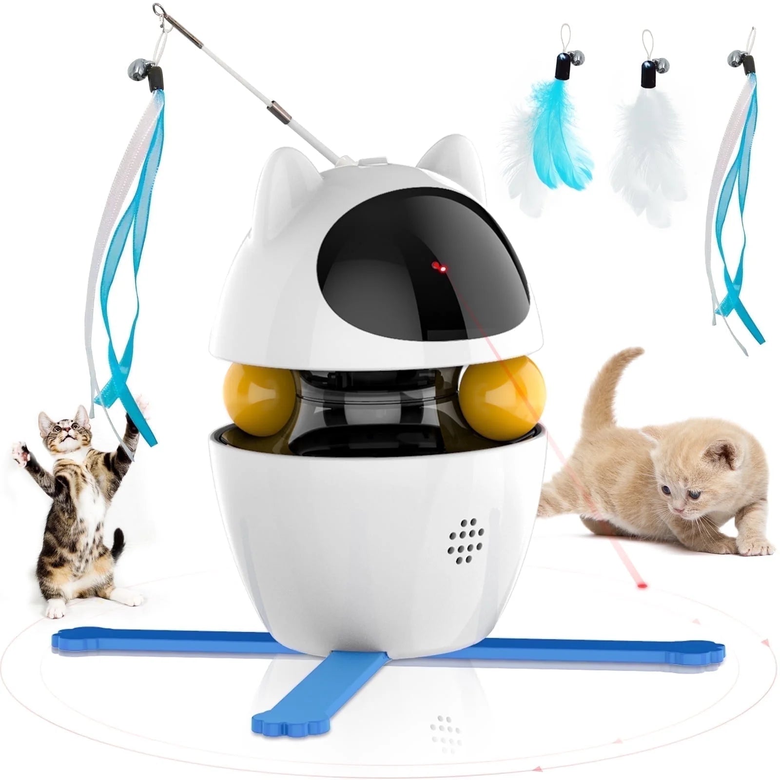 Interactive 3-in-1 Automatic Cat Toy with Laser and Feather for Indoor Use