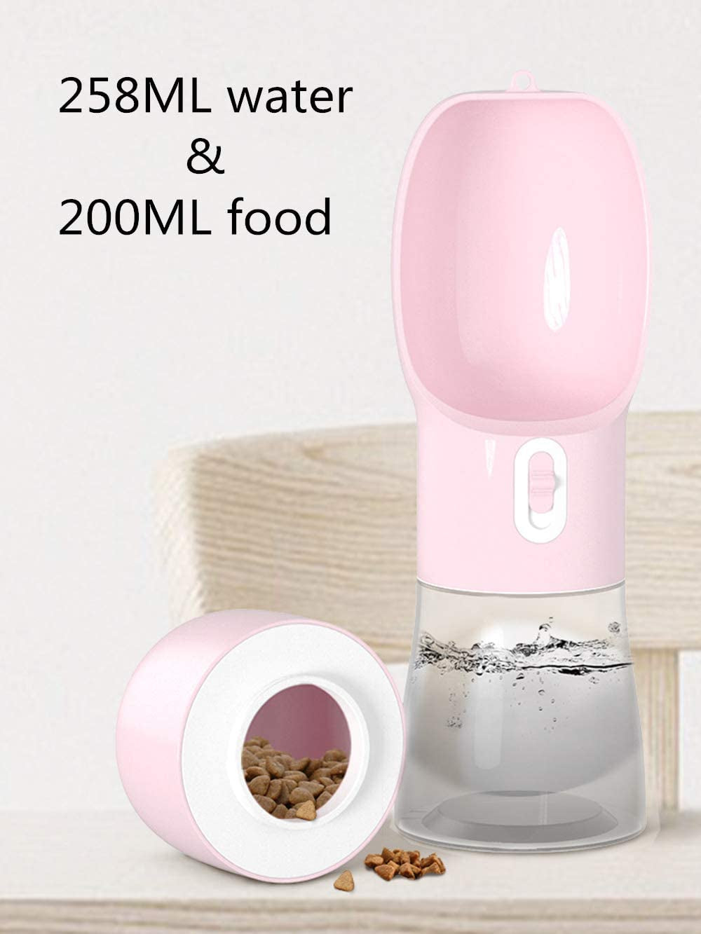 Portable Dog Water Bottle - Leak-Proof Dispenser with Integrated Bowl and Food Container, Dishwasher Safe, Made from Food Grade Plastic for Outdoor Activities, Hiking, and Travel - Pink