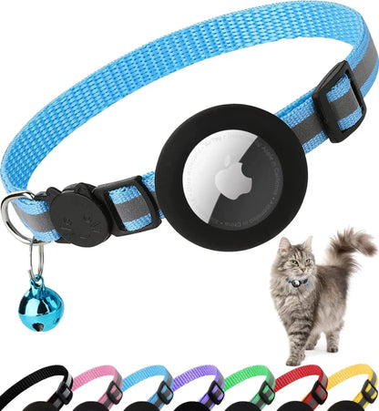 Breakaway Reflective Cat Collar with Apple AirTag Holder and Bell, 1 Piece, 0.4 Inches, Suitable for Male and Female Cats