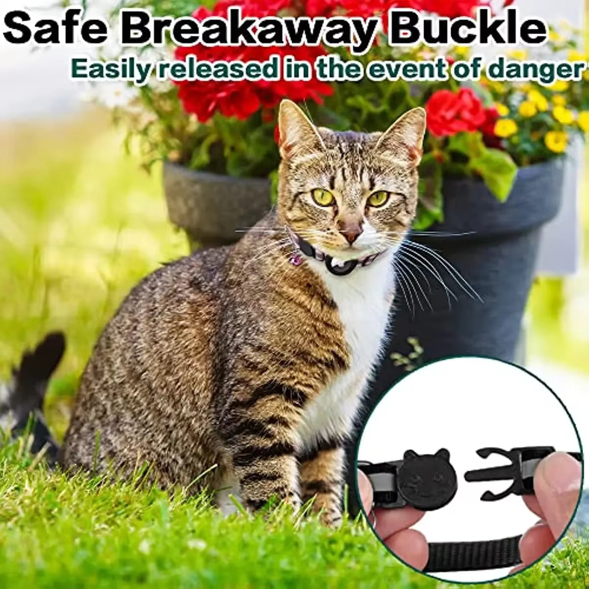 Breakaway Reflective Cat Collar with Apple AirTag Holder and Bell, 1 Piece, 0.4 Inches, Suitable for Male and Female Cats