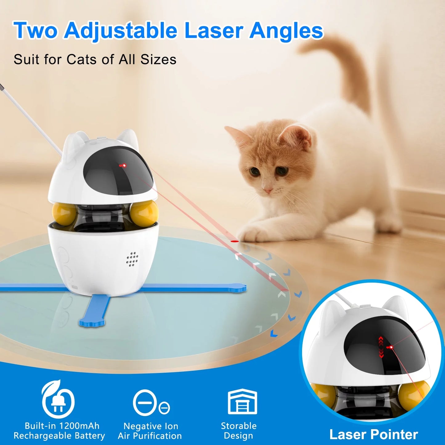 Interactive 3-in-1 Automatic Cat Toy with Laser and Feather for Indoor Use