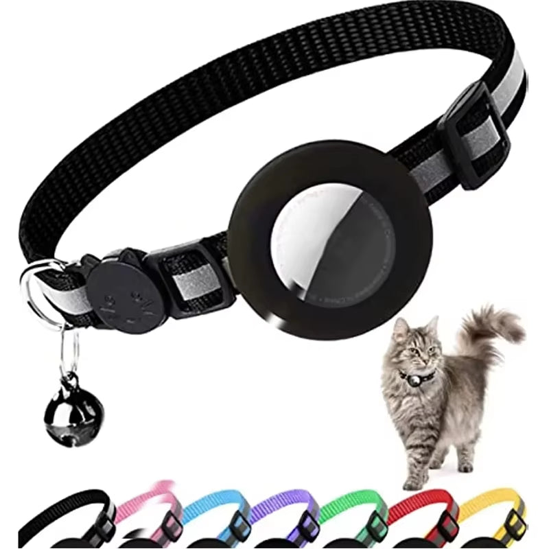 Breakaway Reflective Cat Collar with Apple AirTag Holder and Bell, 1 Piece, 0.4 Inches, Suitable for Male and Female Cats