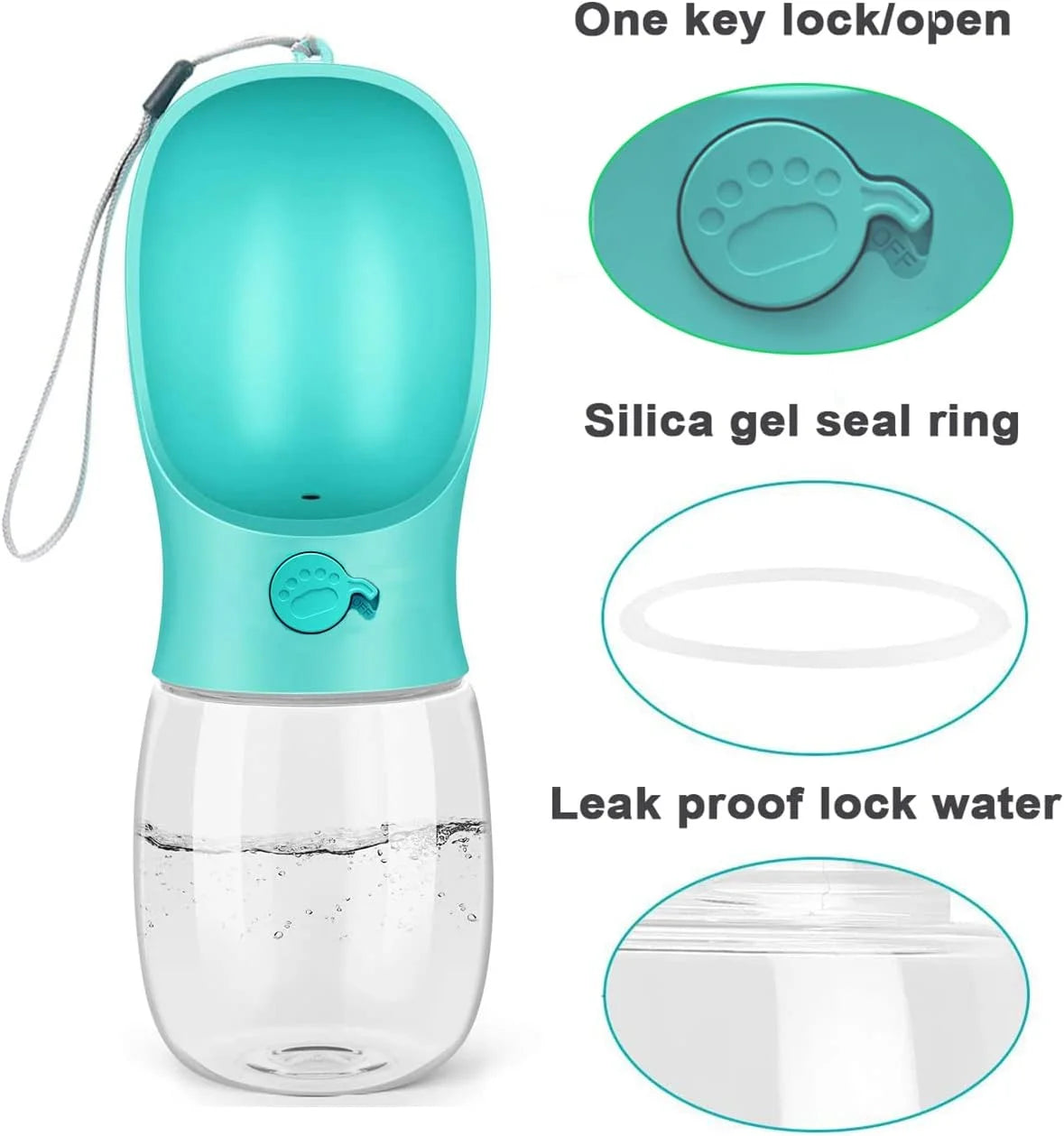 Dog Water Bottle - 12oz Leak-Proof Portable Dispenser with Drinking Feeder for Outdoor Activities, Made from Food Grade Plastic, Blue - 8.3" x 2.5
