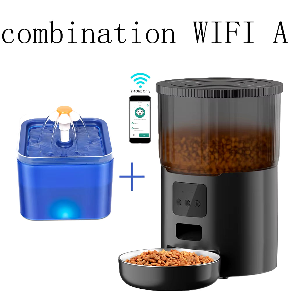 4L Smart Pet Feeder with Tuya WiFi Connectivity and 2L Automatic Drinking Fountain for Dogs and Cats
