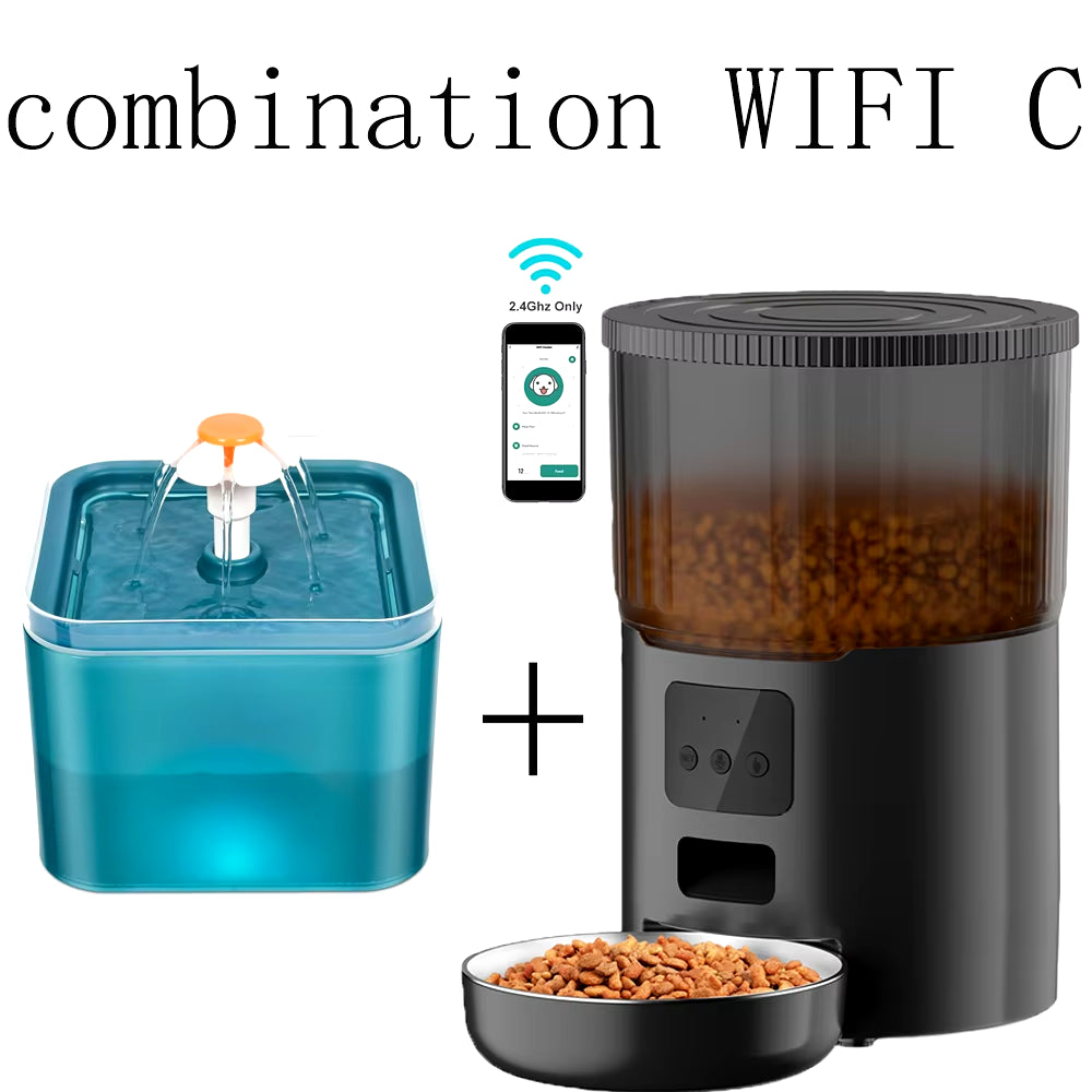 4L Smart Pet Feeder with Tuya WiFi Connectivity and 2L Automatic Drinking Fountain for Dogs and Cats