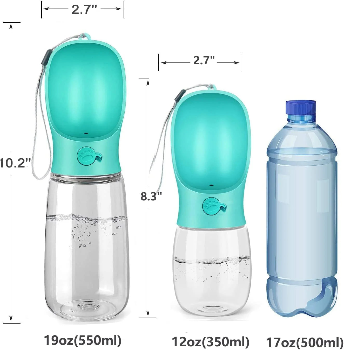 Dog Water Bottle - 12oz Leak-Proof Portable Dispenser with Drinking Feeder for Outdoor Activities, Made from Food Grade Plastic, Blue - 8.3" x 2.5
