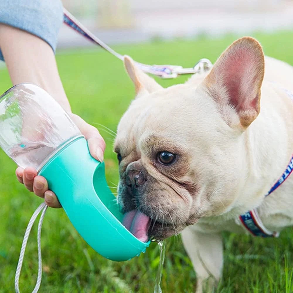 Dog Water Bottle - 12oz Leak-Proof Portable Dispenser with Drinking Feeder for Outdoor Activities, Made from Food Grade Plastic, Blue - 8.3" x 2.5