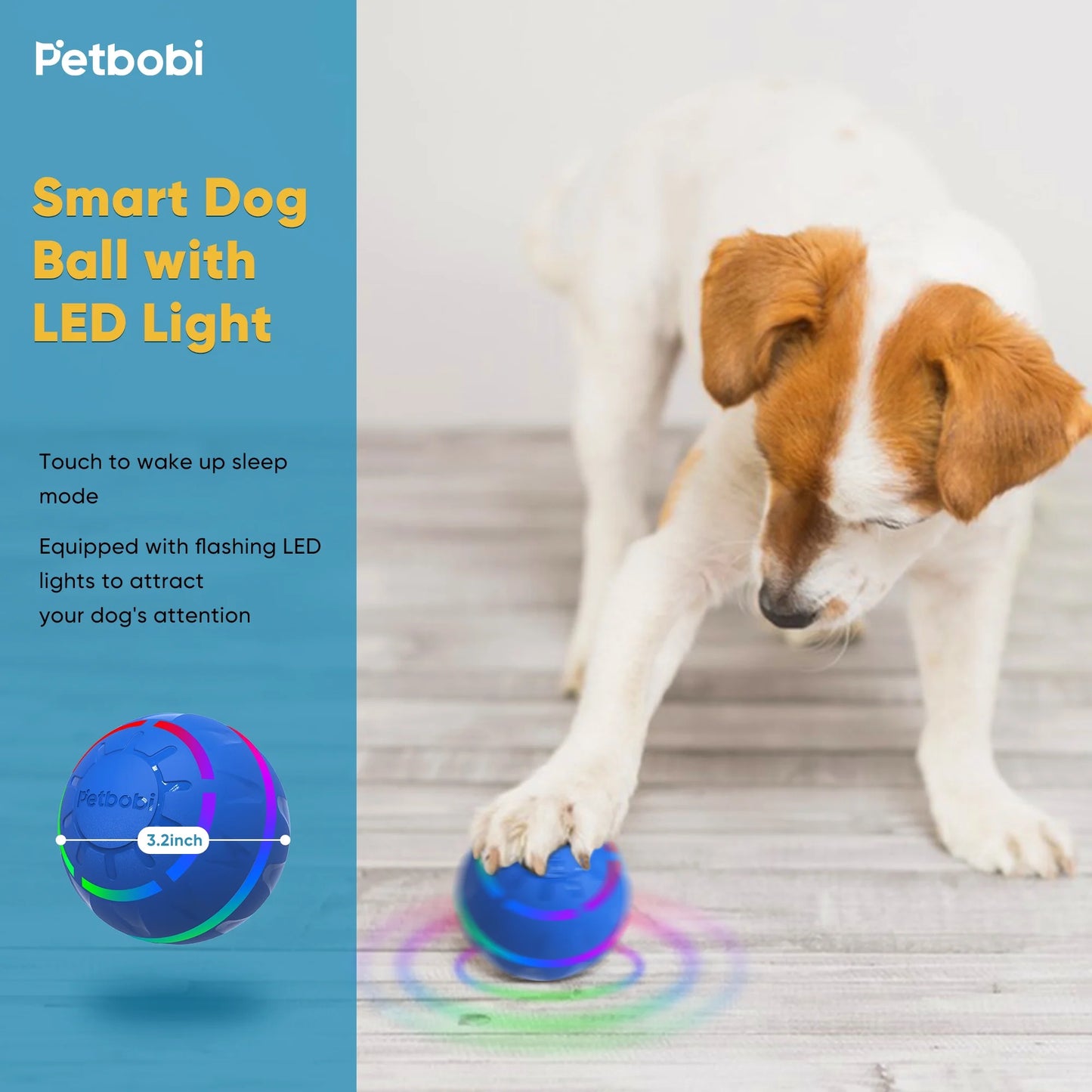 Interactive LED Dog Ball - Rechargeable Active Toy for Medium to Large Dogs, Features Flashing Lights and Movement