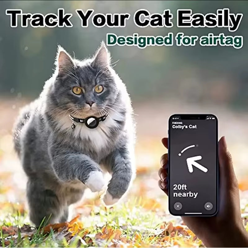 Breakaway Reflective Cat Collar with Apple AirTag Holder and Bell, 1 Piece, 0.4 Inches, Suitable for Male and Female Cats