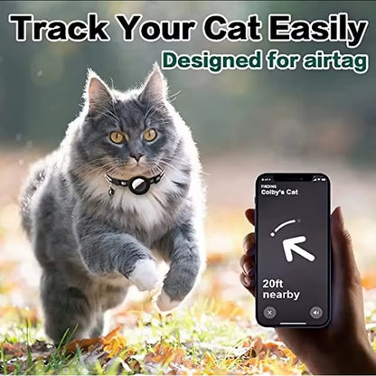 Breakaway Reflective Cat Collar with Apple AirTag Holder and Bell, 1 Piece, 0.4 Inches, Suitable for Male and Female Cats