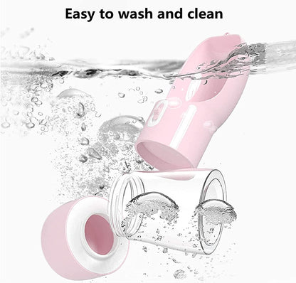 Portable Dog Water Bottle - Leak-Proof Dispenser with Integrated Bowl and Food Container, Dishwasher Safe, Made from Food Grade Plastic for Outdoor Activities, Hiking, and Travel - Pink