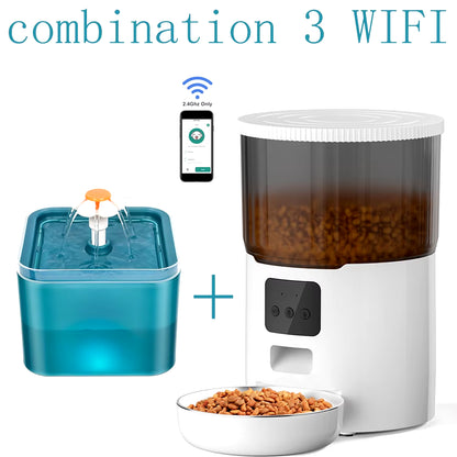 4L Smart Pet Feeder with Tuya WiFi Connectivity and 2L Automatic Drinking Fountain for Dogs and Cats