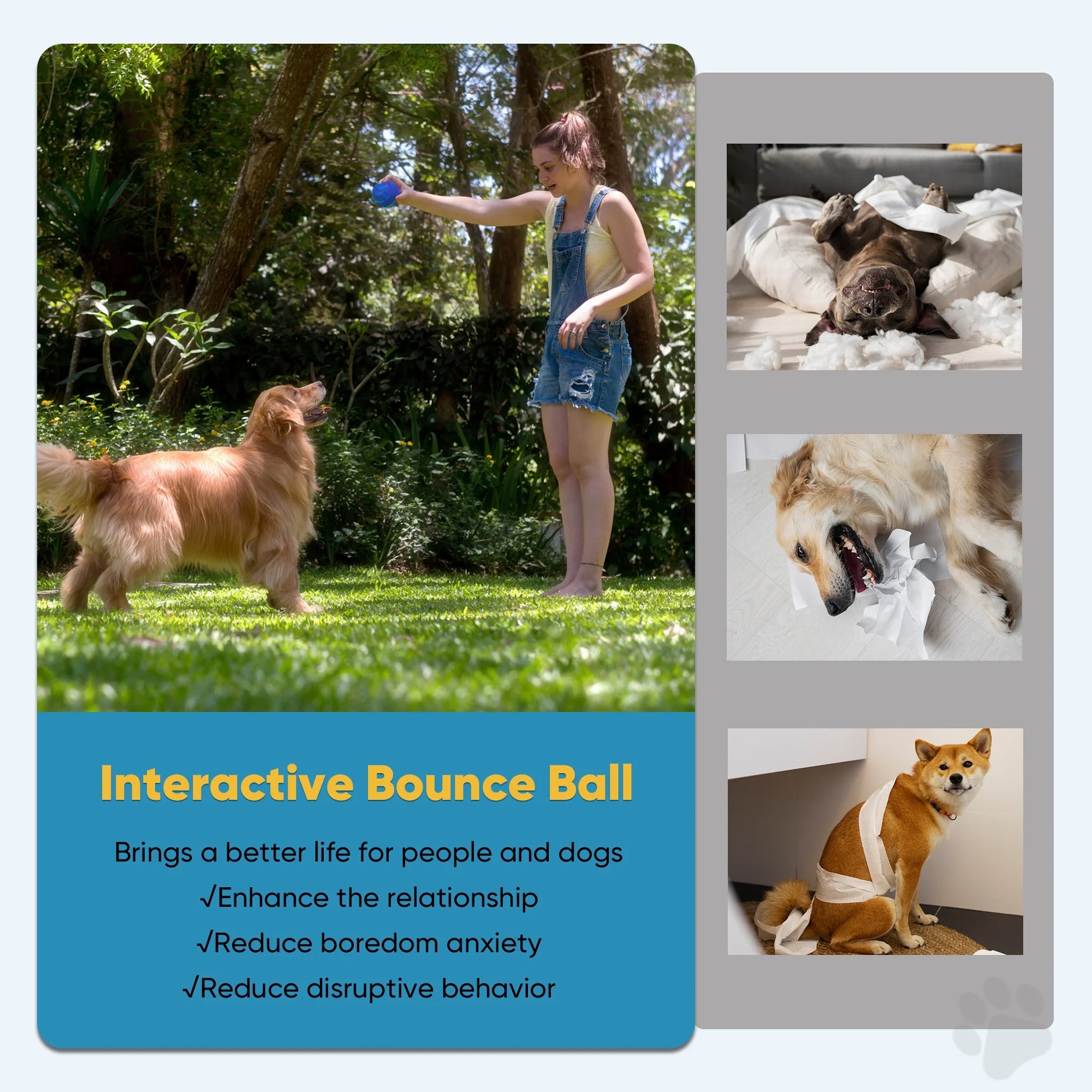 Interactive LED Dog Ball - Rechargeable Active Toy for Medium to Large Dogs, Features Flashing Lights and Movement