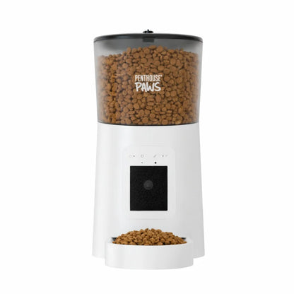 Penthouse Paws Smart HD Automatic Pet Feeder with 6L Capacity, 1080P Camera, 2-Way Audio, Scheduled Feeding, Backup Power, Easy Cleaning, and Anti-Jam Design for Cats and Dogs - White