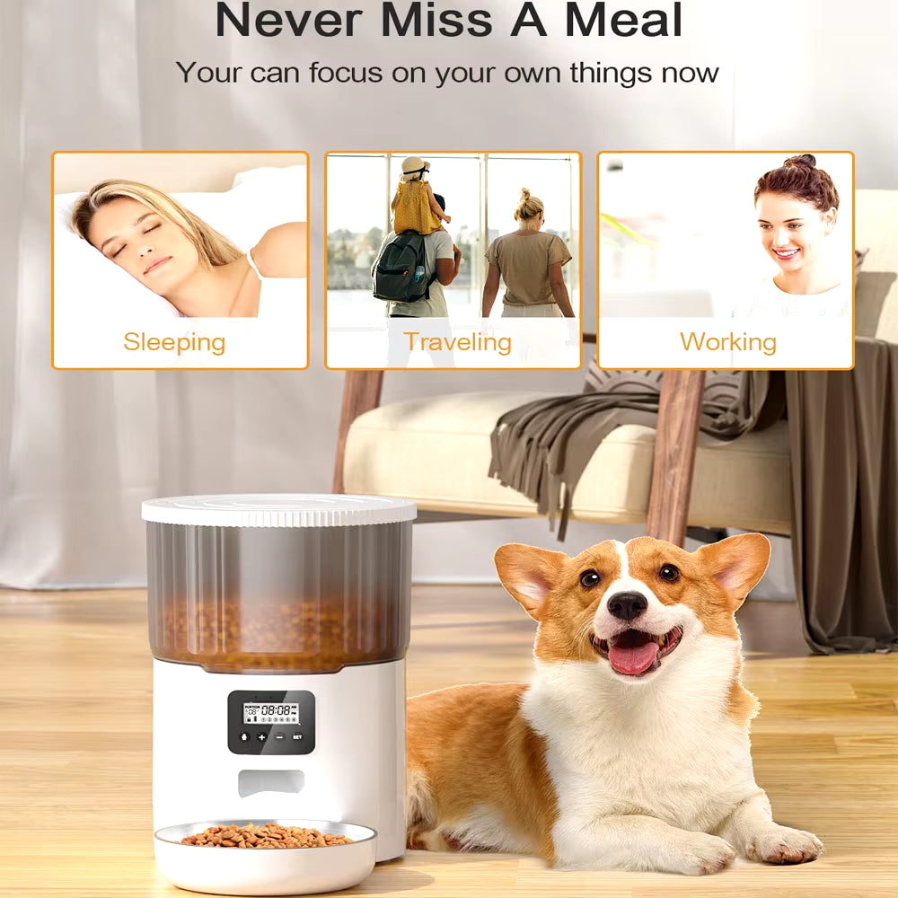 4L Smart Pet Feeder with Tuya WiFi Connectivity and 2L Automatic Drinking Fountain for Dogs and Cats