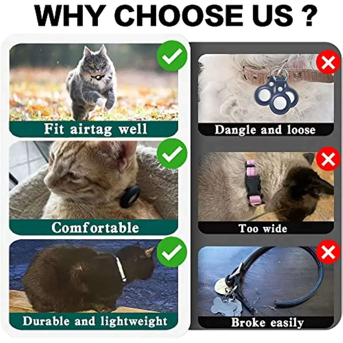 Breakaway Reflective Cat Collar with Apple AirTag Holder and Bell, 1 Piece, 0.4 Inches, Suitable for Male and Female Cats