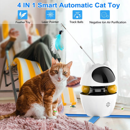 Interactive 3-in-1 Automatic Cat Toy with Laser and Feather for Indoor Use