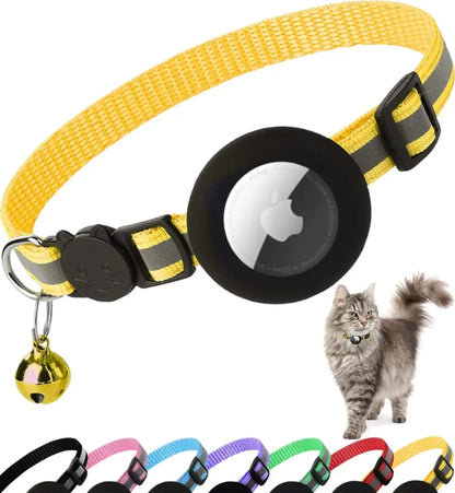 Breakaway Reflective Cat Collar with Apple AirTag Holder and Bell, 1 Piece, 0.4 Inches, Suitable for Male and Female Cats