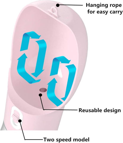 Portable Dog Water Bottle - Leak-Proof Dispenser with Integrated Bowl and Food Container, Dishwasher Safe, Made from Food Grade Plastic for Outdoor Activities, Hiking, and Travel - Pink