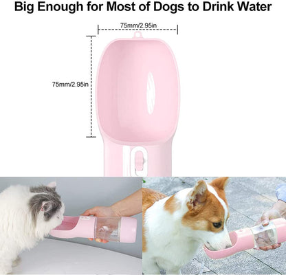 Portable Dog Water Bottle - Leak-Proof Dispenser with Integrated Bowl and Food Container, Dishwasher Safe, Made from Food Grade Plastic for Outdoor Activities, Hiking, and Travel - Pink