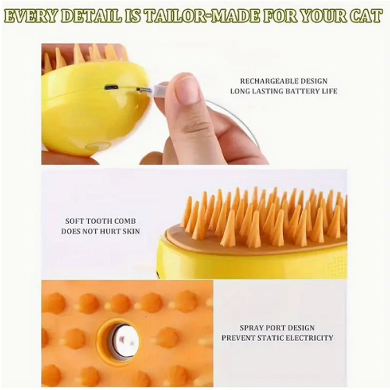 Rechargeable Hot Steam Grooming Brush for Cats and Dogs - Effortless Shedding Hair Spray Solution
